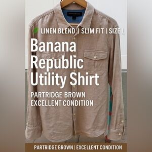 Banana Republic Utility Shirt L | Slim Fit Linen Blend | Partridge Brown